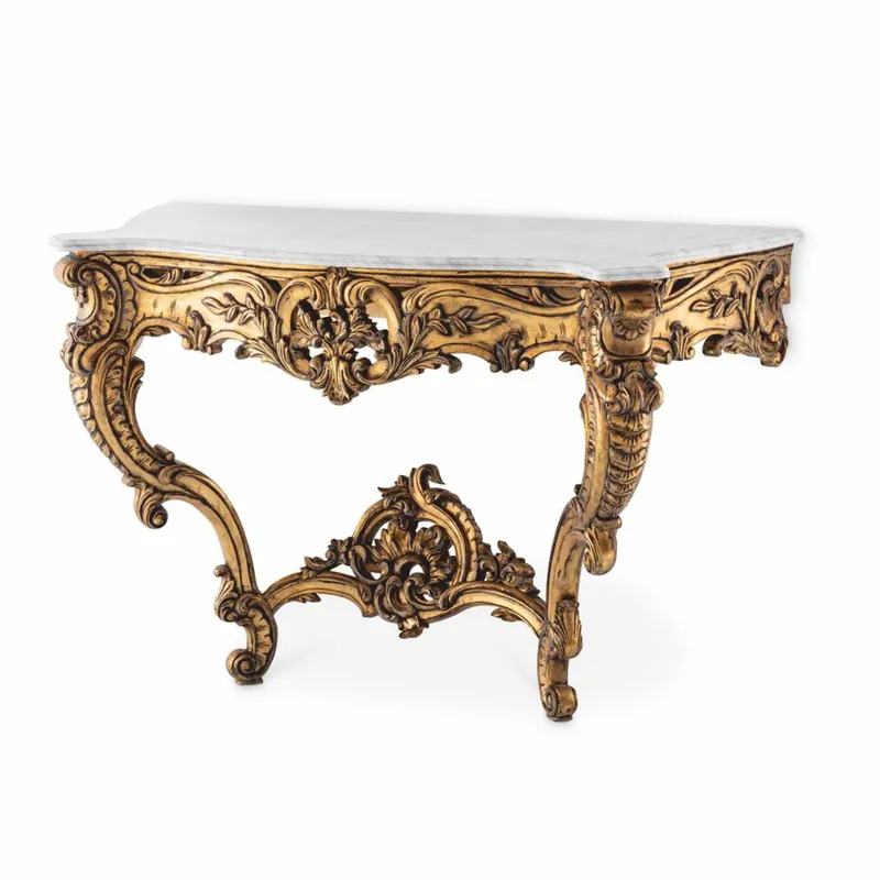 Must-Have Casa Padrino console baroque de luxe en acajou avec plateau en marbre or antique / blanc 125 cm