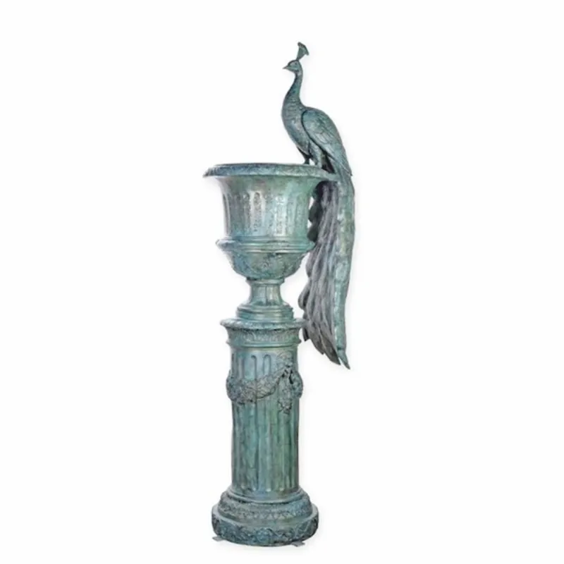 Casa Padrino vase à fleurs en bronze avec colonne et paon turquoise antique H. 238 cm Must-Have
