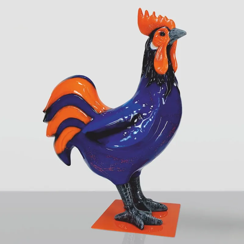 Casa Padrino sculpture décorative XXL coq bleu / noir / orange H. 180 cm - Figurine géante de décoration de jardin Schneller Versand