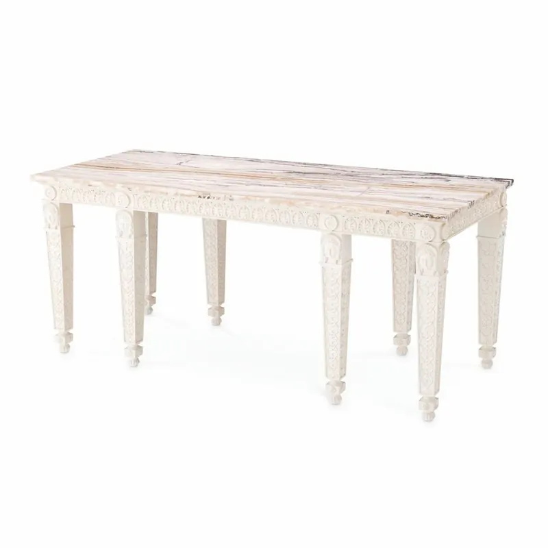 Preisreduziert Casa Padrino console baroque de luxe en acajou avec plateau en marbre blanc antique / blanc 214 cm