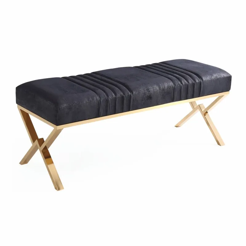 Casa Padrino banc de luxe bleu foncé / or 120 cm - Meubles de luxe Online Kaufen