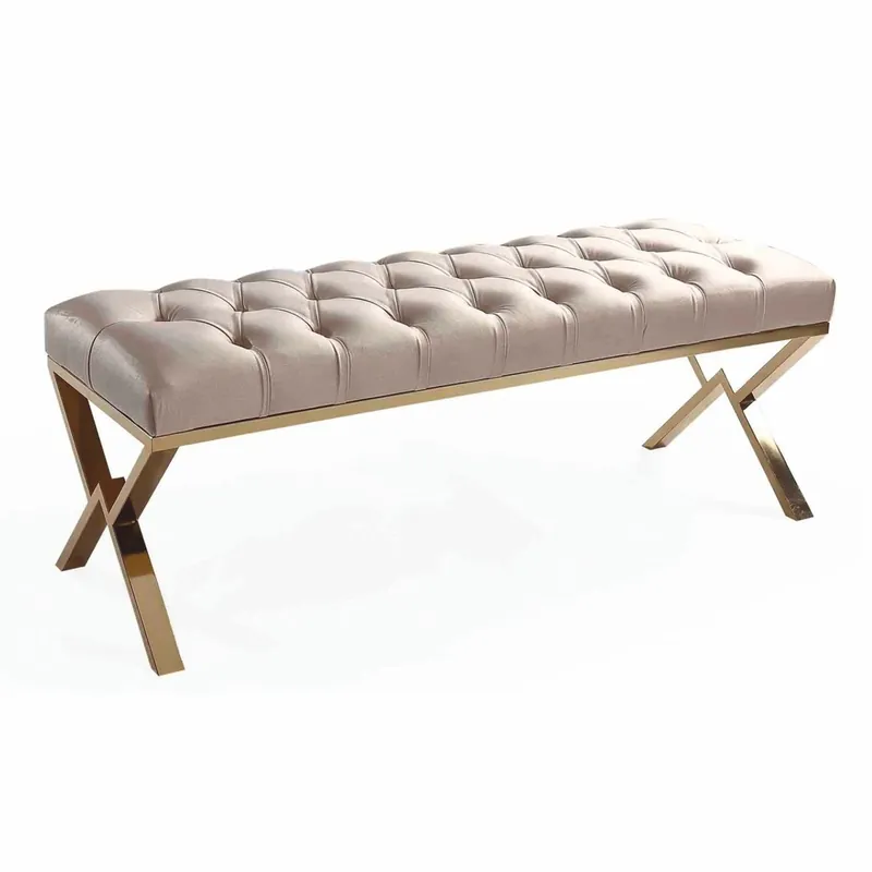 Casa Padrino banc Chesterfield de luxe beige / or 120 cm - Meubles de luxe Expressversand