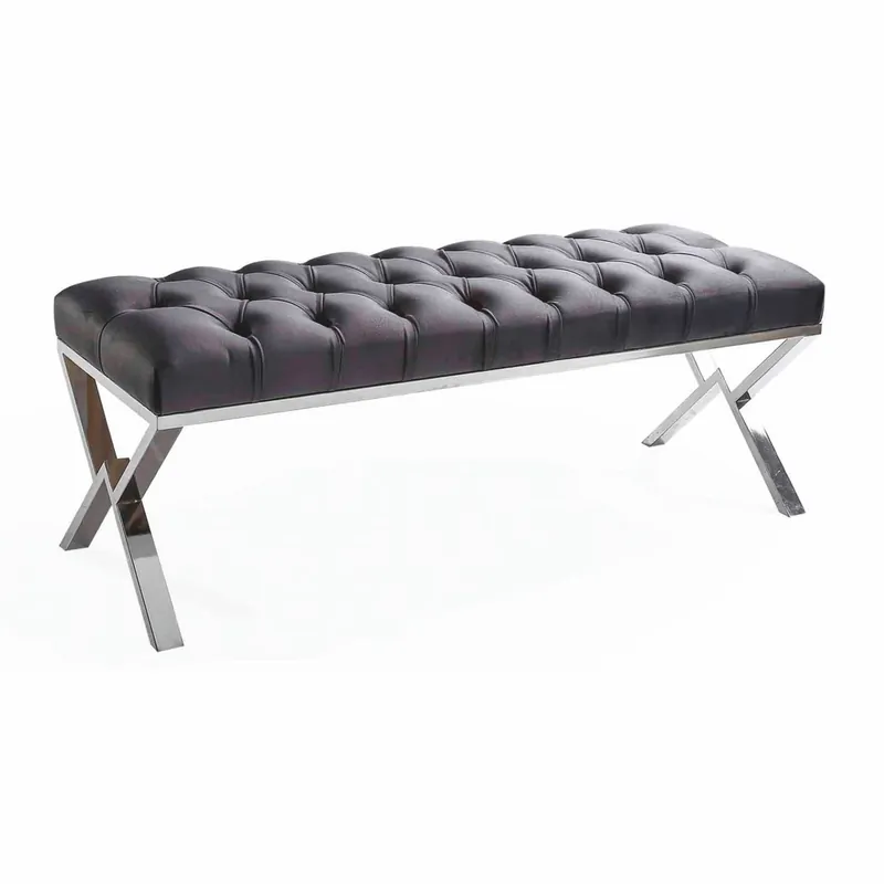 Online Kaufen Casa Padrino banc Chesterfield de luxe gris / argent 120 cm - Meubles de luxe