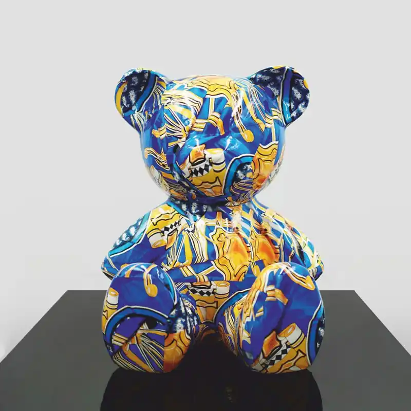 Casa Padrino figurine décorative de luxe ours en peluche bleu / jaune H. 35 cm - Figurines décoratives Kracherpreis