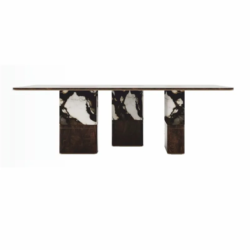 Casa Padrino table à manger de luxe marron foncé / noir / blanc / laiton 240 cm - Meubles de salle à manger Top-Preis