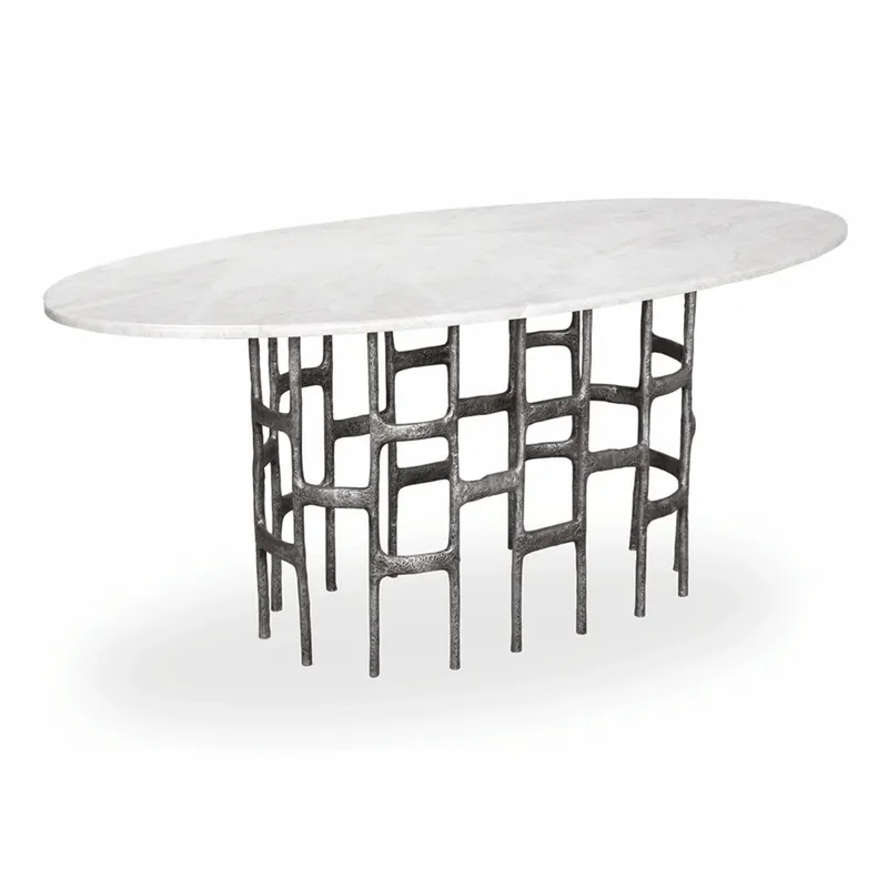 Knallerangebot Casa Padrino table à manger de luxe en aluminium avec plateau en marbre blanc / argent antique 200 cm