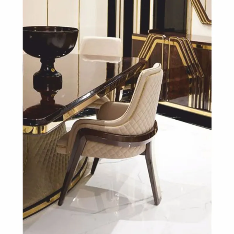 Casa Padrino chaise de salle à manger Art Déco de luxe avec accoudoirs beige / marron foncé / or Finale Aktion