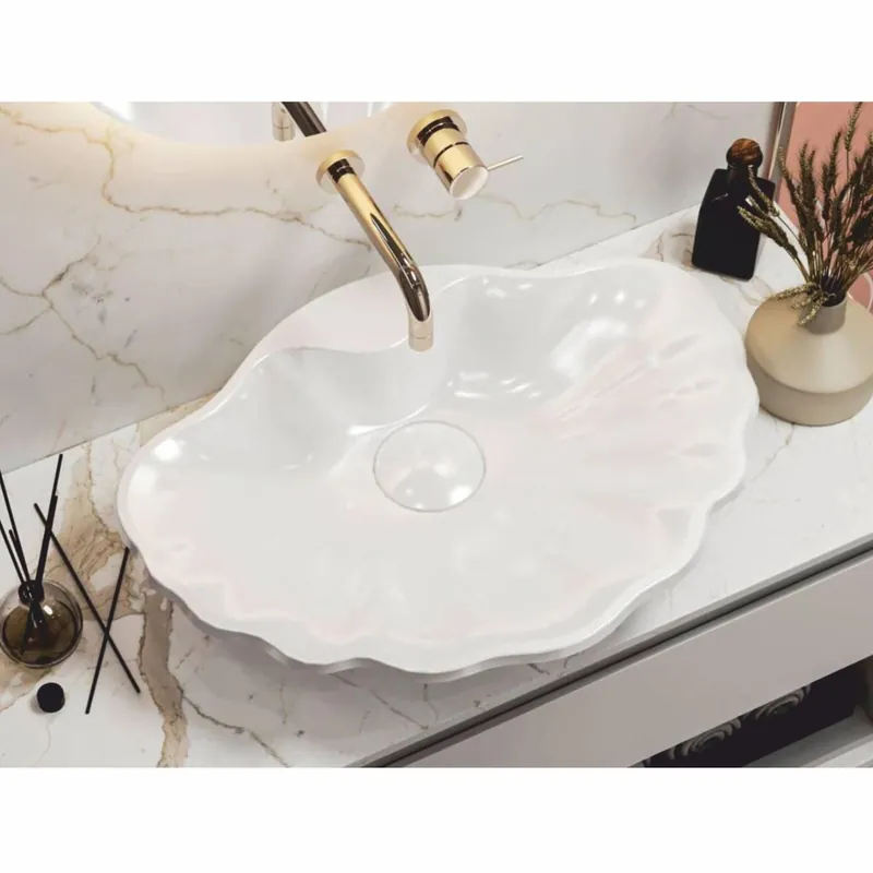 Casa Padrino lavabo de luxe en forme de coquillage blanc brillant 61,8 cm Geprüft