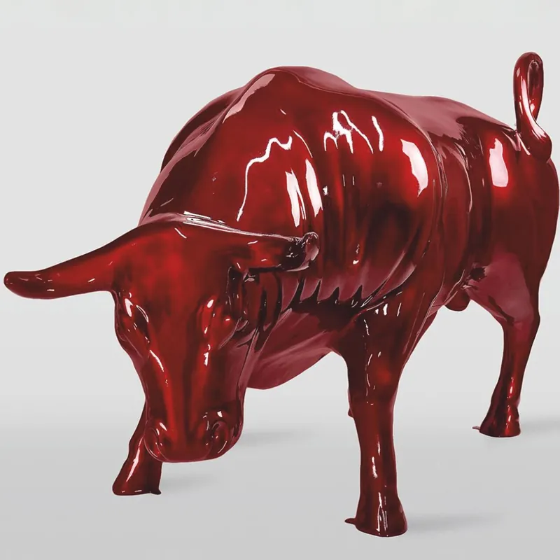 Direktkauf Casa Padrino sculpture décorative XXL taureau rouge métallisé 235 cm - Figurine de jardin