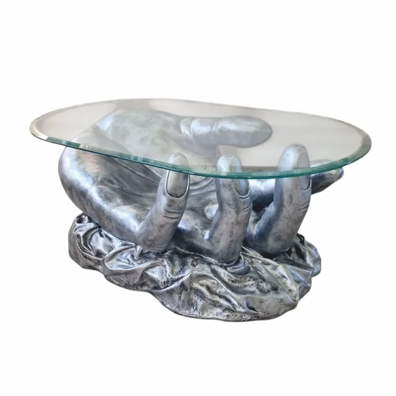 Angebot Casa Padrino table basse design main avec plateau en verre argent antique 80 cm