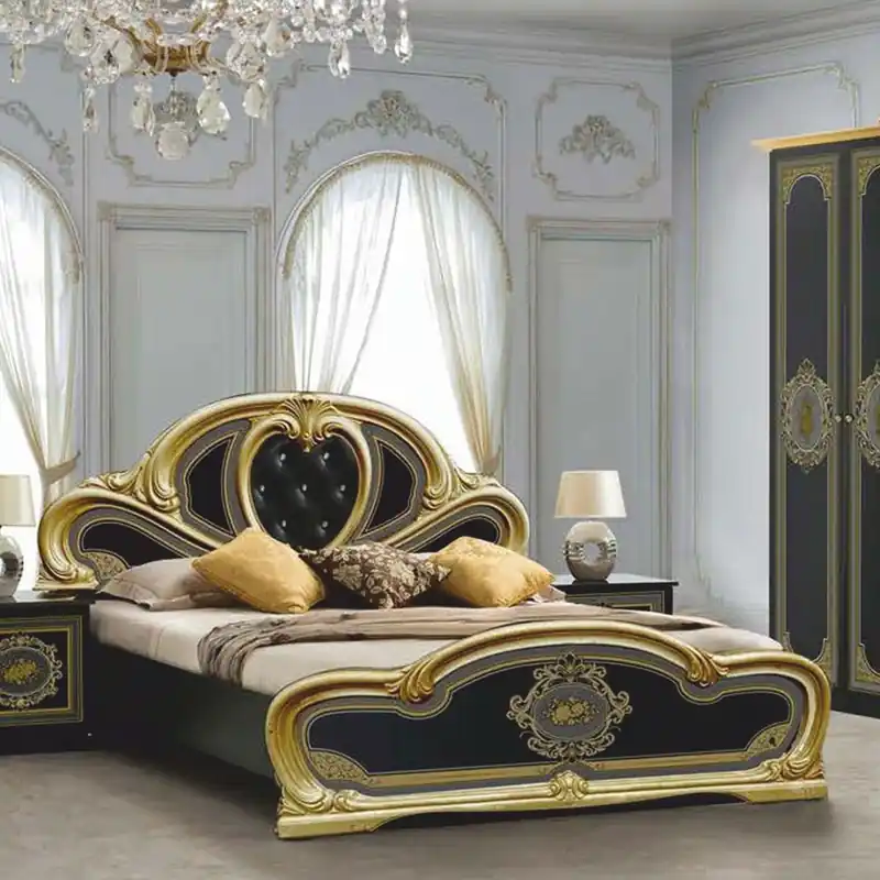 Top-Angebot Casa Padrino lit double baroque de luxe avec strass noir / gris / or - Meubles de chambre