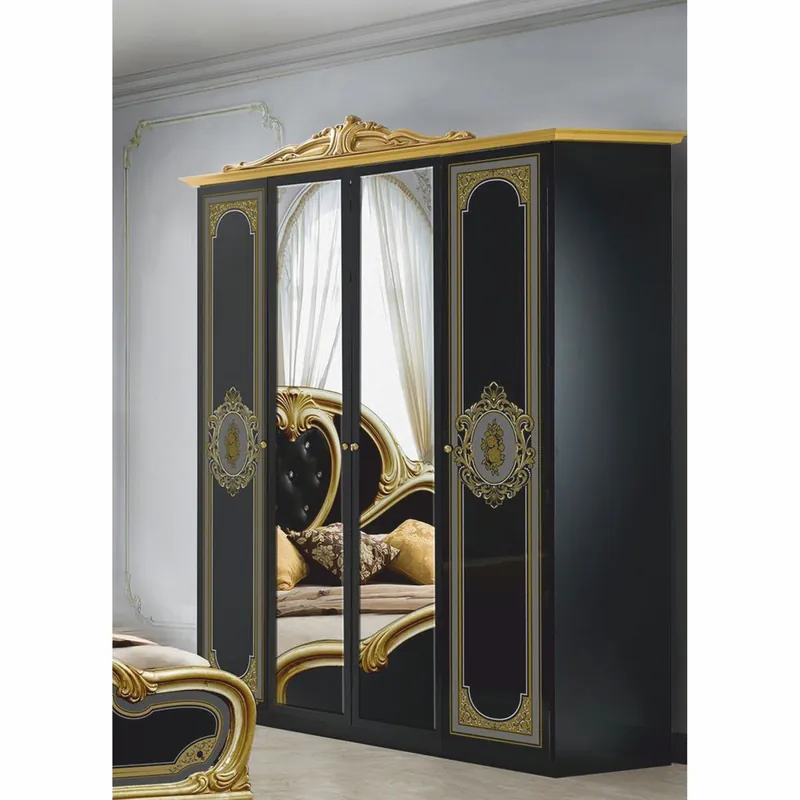 Zertifiziert Casa Padrino armoire de chambre baroque de luxe noir / or 177 cm - Meubles de chambre baroque