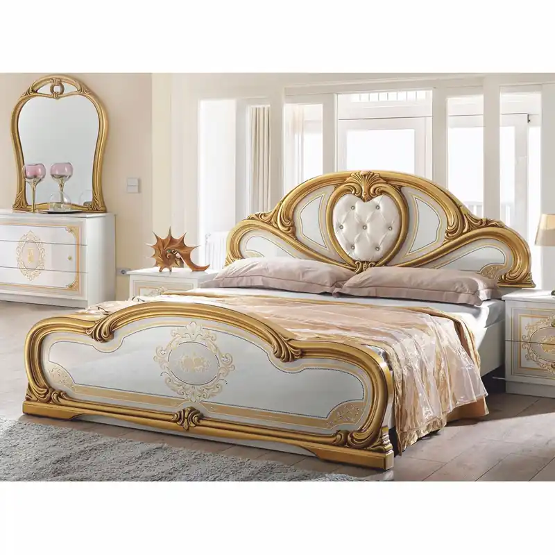 Casa Padrino lit double baroque de luxe avec strass blanc / gris / or - Meubles de chambre Markenware