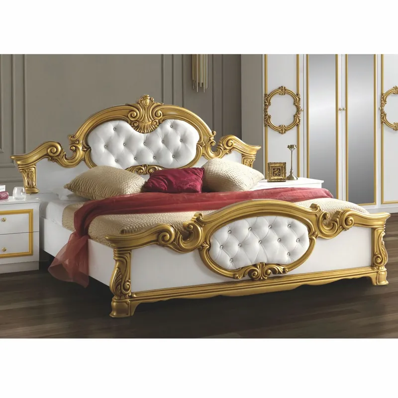 Casa Padrino lit double baroque de luxe blanc / or - Meubles de chambre de style baroque Markenprodukt