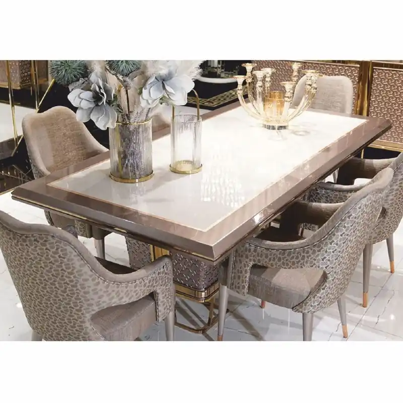 Casa Padrino table à manger de luxe blanc / gris / or 223 cm - Meubles de salle à manger Expressversand