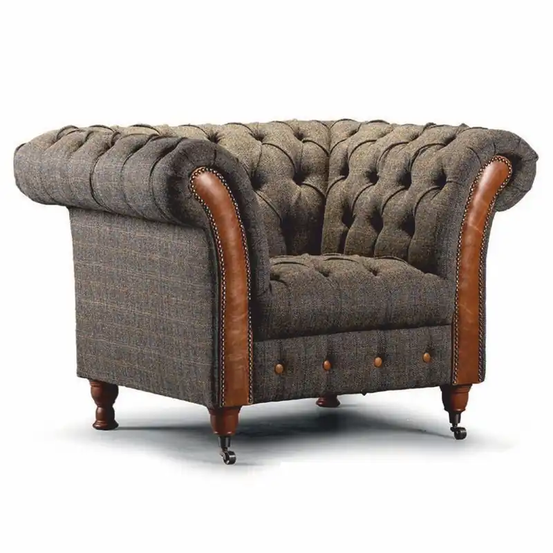 Casa Padrino fauteuil Chesterfield de luxe gris / marron 127 cm - Meubles de salon Nur Für Kurze Zeit