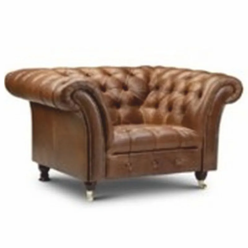 Casa Padrino fauteuil Chesterfield de luxe en cuir marron vintage / marron foncé 127 cm - Meubles en cuir véritable Expressversand