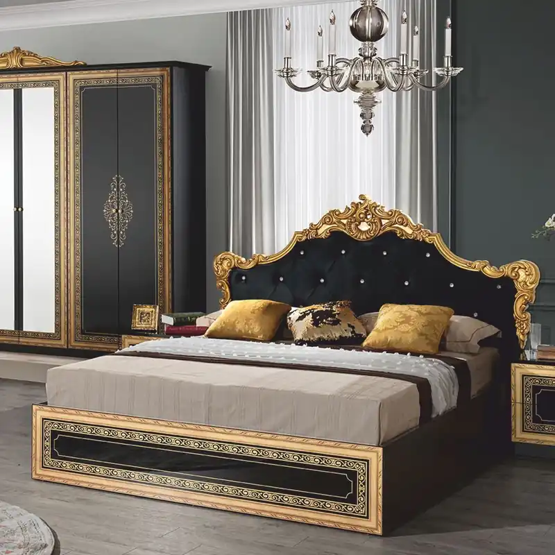 Casa Padrino lit double baroque de luxe avec strass noir / or - Meubles de chambre de style baroque Direkt Vom Hersteller