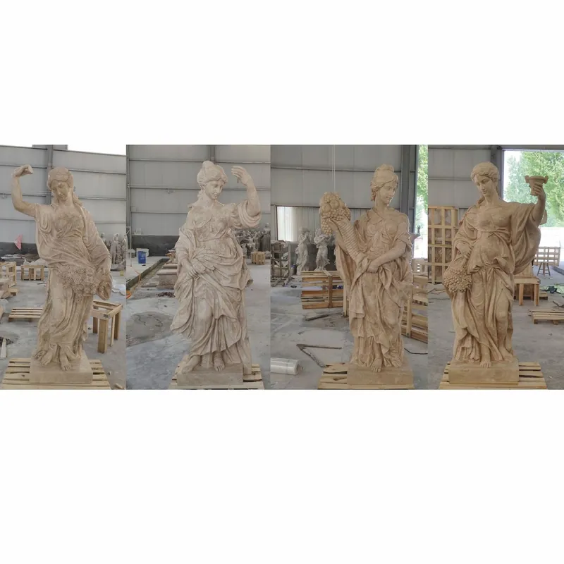Garantierte Lieferung Casa Padrino ensemble de sculptures décoratives de jardin Art Nouveau de 4 en travertin dames beige H. 190 cm