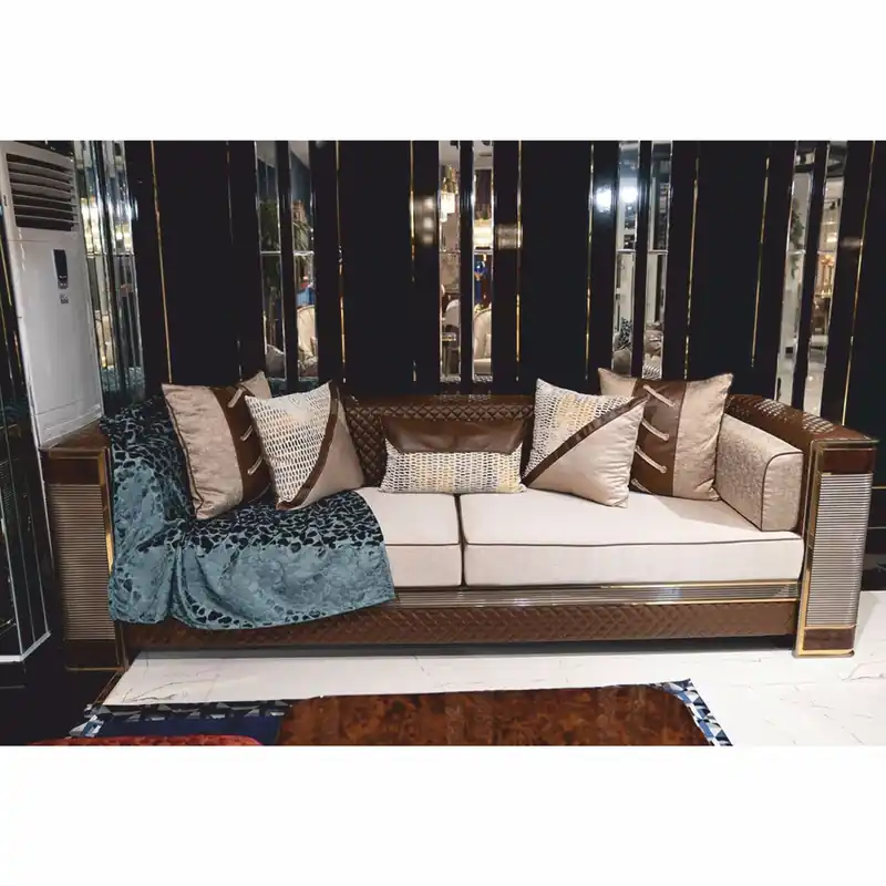Casa Padrino canapé de luxe blanc / marron / gris / or 285 cm - Meubles de salon et d'hôtel Abverkauf