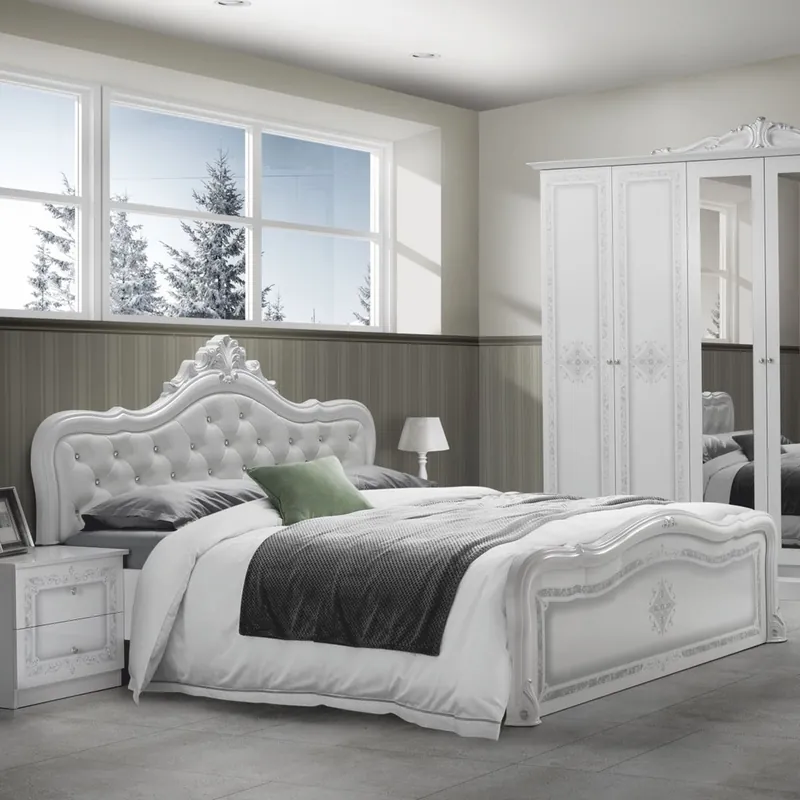 Casa Padrino lit double baroque de luxe avec strass blanc / gris - Meubles de chambre baroque Neu Im Sortiment