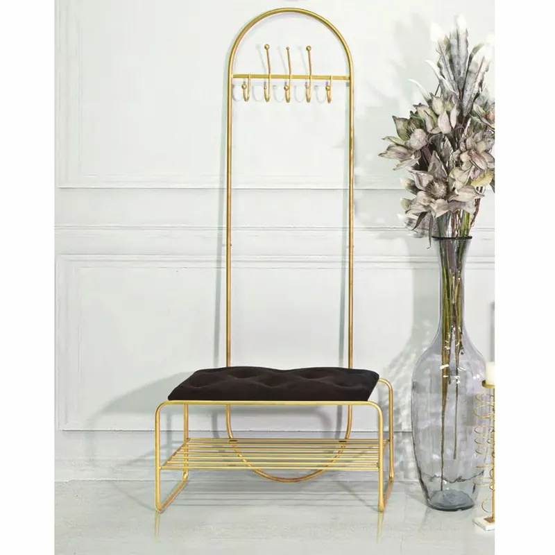 Echt Casa Padrino porte manteau de luxe avec banc or / noir H. 180 cm