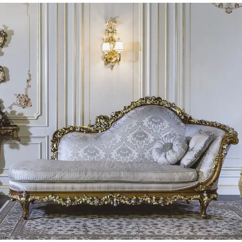 Highlight Casa Padrino chaise longue baroque de luxe argent / marron / or 239 cm - Fabriqué en Italie
