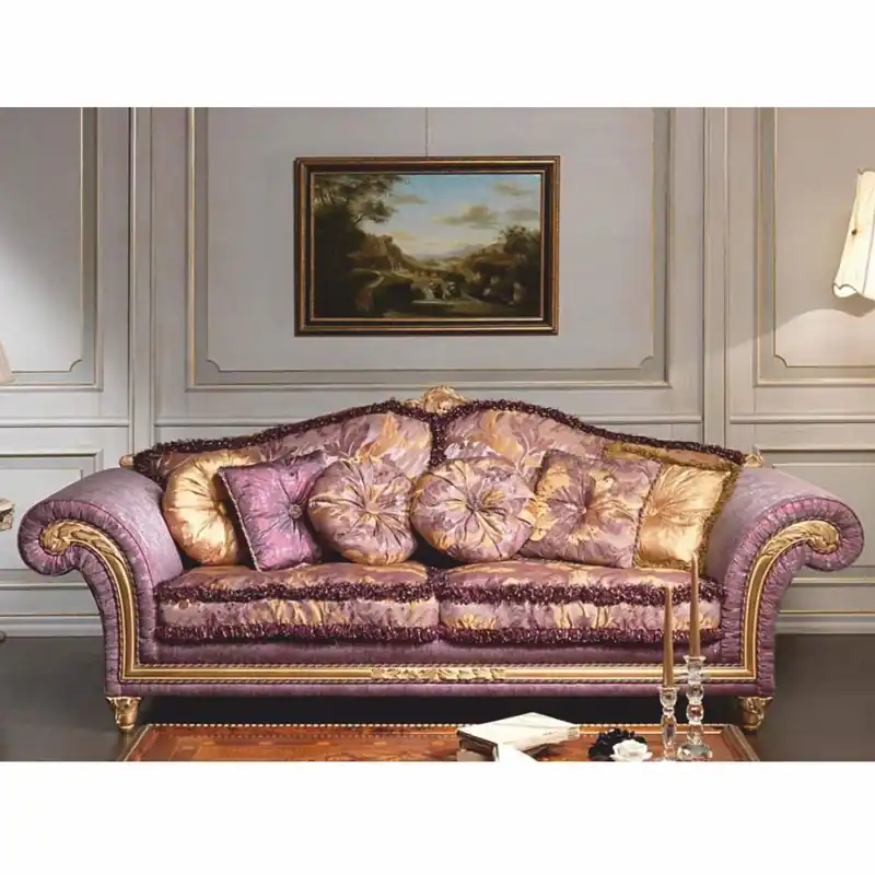 Highlight Casa Padrino canapé baroque de luxe pour hôtel et salon violet / or 260 cm - Fabriqué en Italie