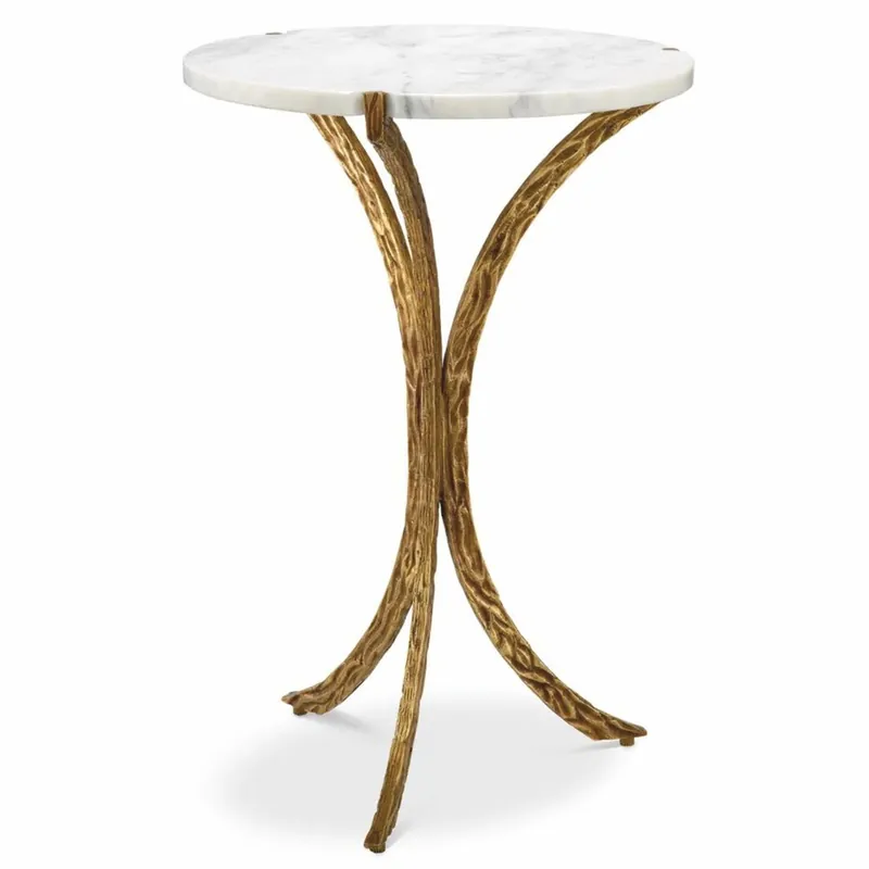 Casa Padrino table d'appoint de luxe 3 pieds avec plateau en marbre laiton vintage / blanc Ø 40 x H. 59 cm Must-Have