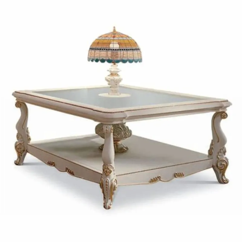 Casa Padrino table basse baroque de luxe avec lampe de table Tiffany blanc / or 110 cm - Fabriqué en Italie Neu Im Sortiment
