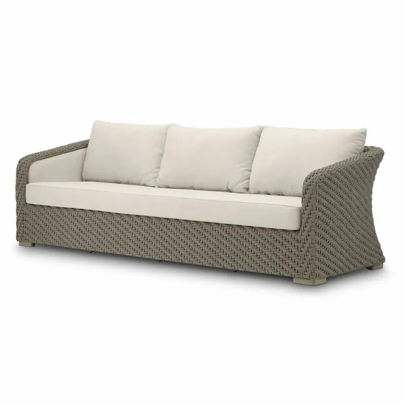 Echt Casa Padrino canapé de jardin de luxe en rotin artificiel gris / sable 254 cm - Meubles de jardin