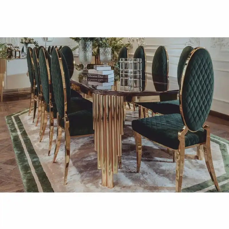 Expressversand Casa Padrino table à manger de luxe avec plateau en marbre artificiel noir / or 240 cm - Meubles de salle à manger