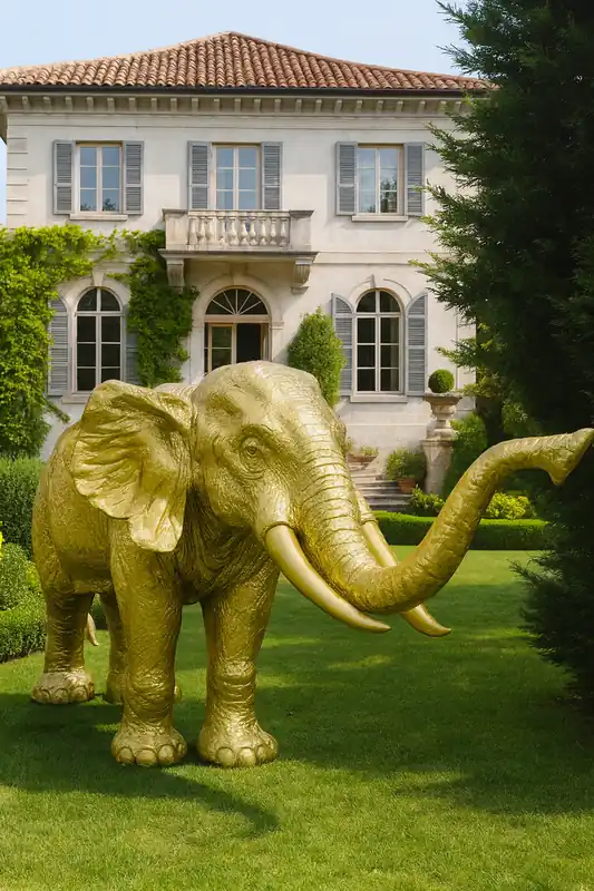 Solange Der Vorrat Reicht Casa Padrino sculpture décorative XXL éléphant or 410 cm - Grande figurine de décoration de jardin