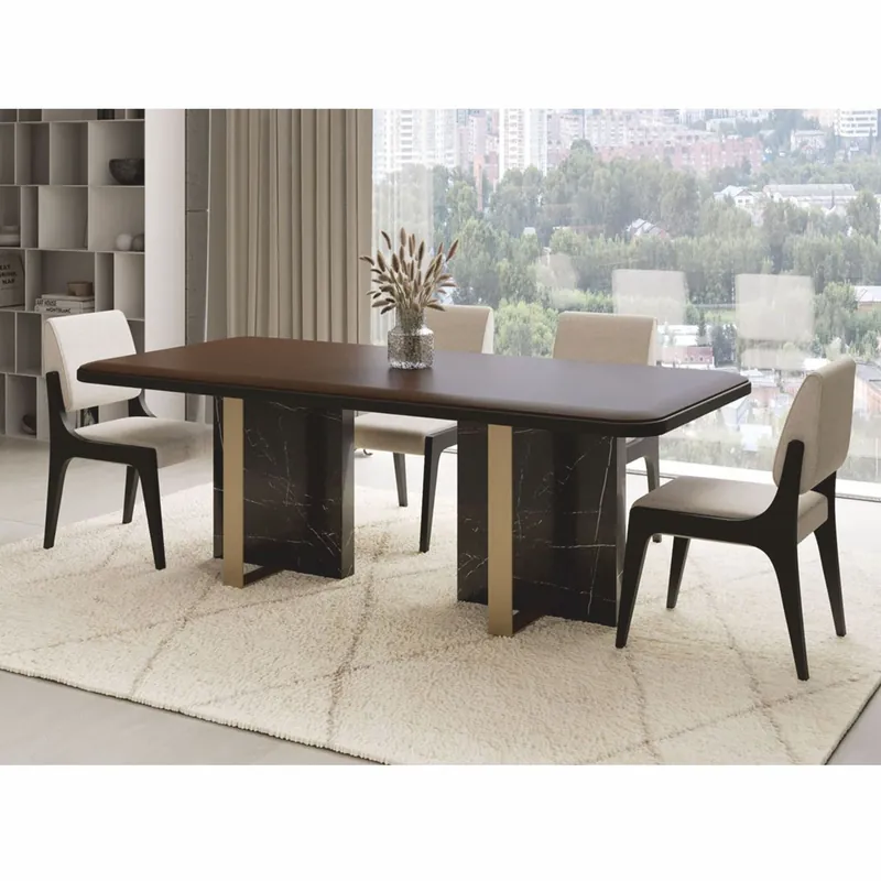 Zertifiziert Casa Padrino table à manger de luxe marron foncé / noir / laiton 215 cm - Meubles d'hôtel et de salle à manger