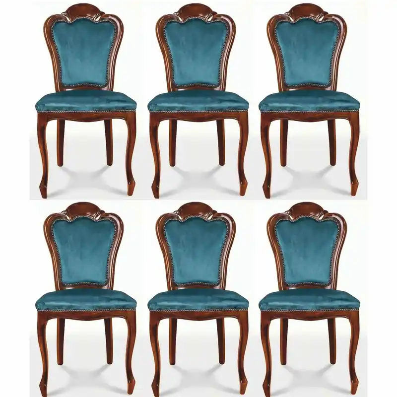 Neu Casa Padrino ensemble de 6 chaises de salle à manger baroque de luxe bleu / marron - Meubles baroques