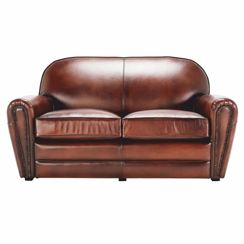 Casa Padrino canapé de luxe en cuir marron / noir 190 cm - Meubles en cuir véritable Rabatt