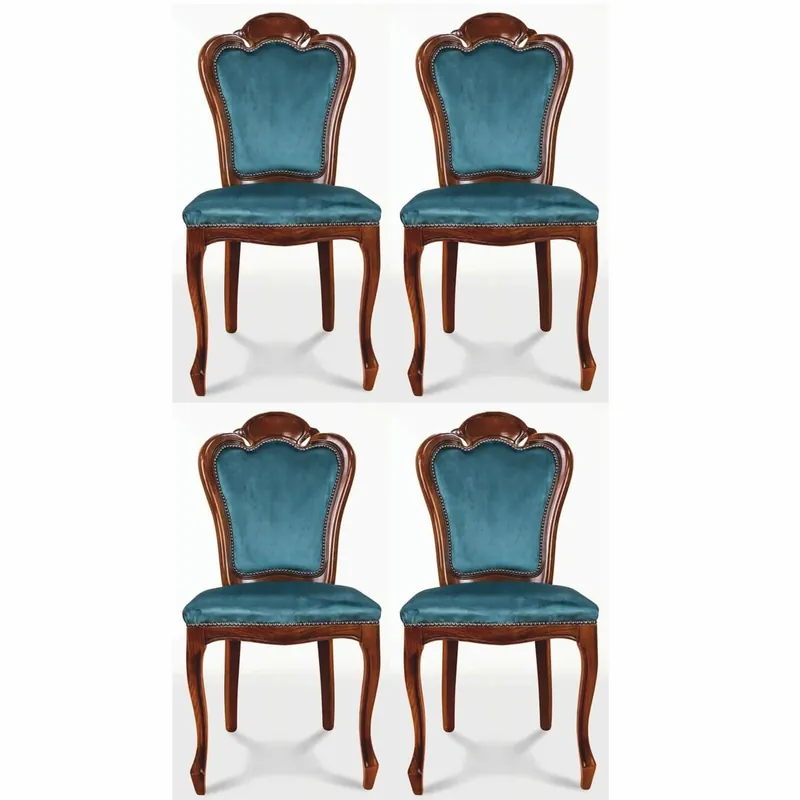 Preisknaller Casa Padrino ensemble de 4 chaises de salle à manger baroque de luxe bleu / marron - Meubles baroques