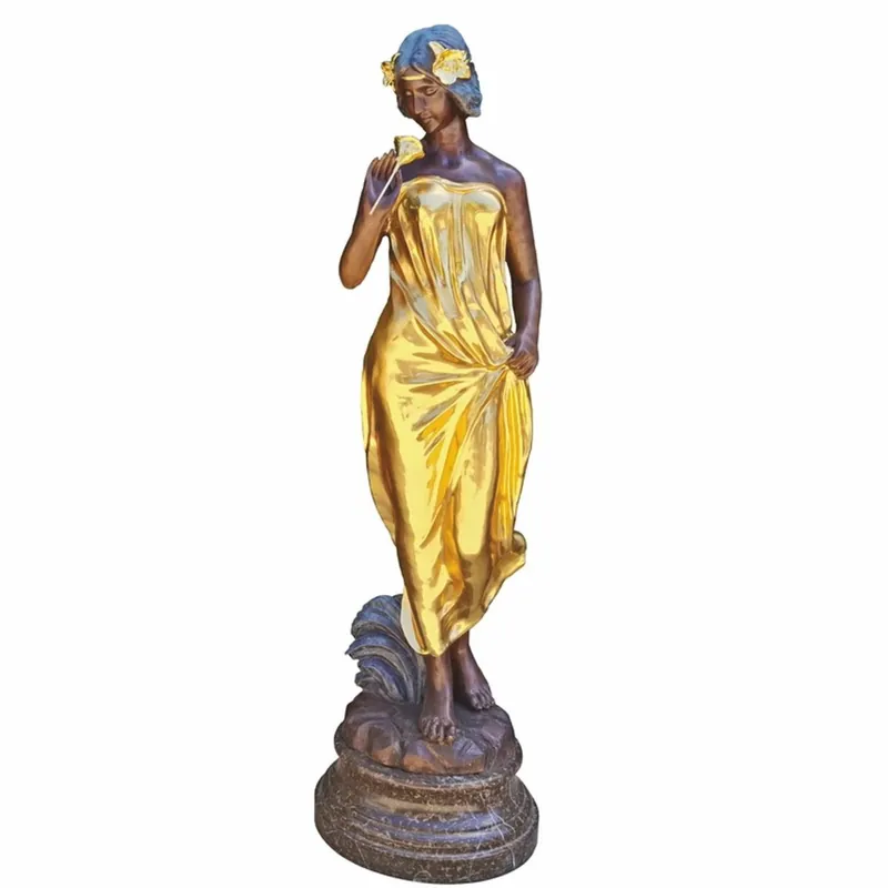Casa Padrino sculpture décorative en laiton de jardin Art Nouveau femme avec fleur or / bronze / noir H. 180 cm Solange Der Vorrat Reicht