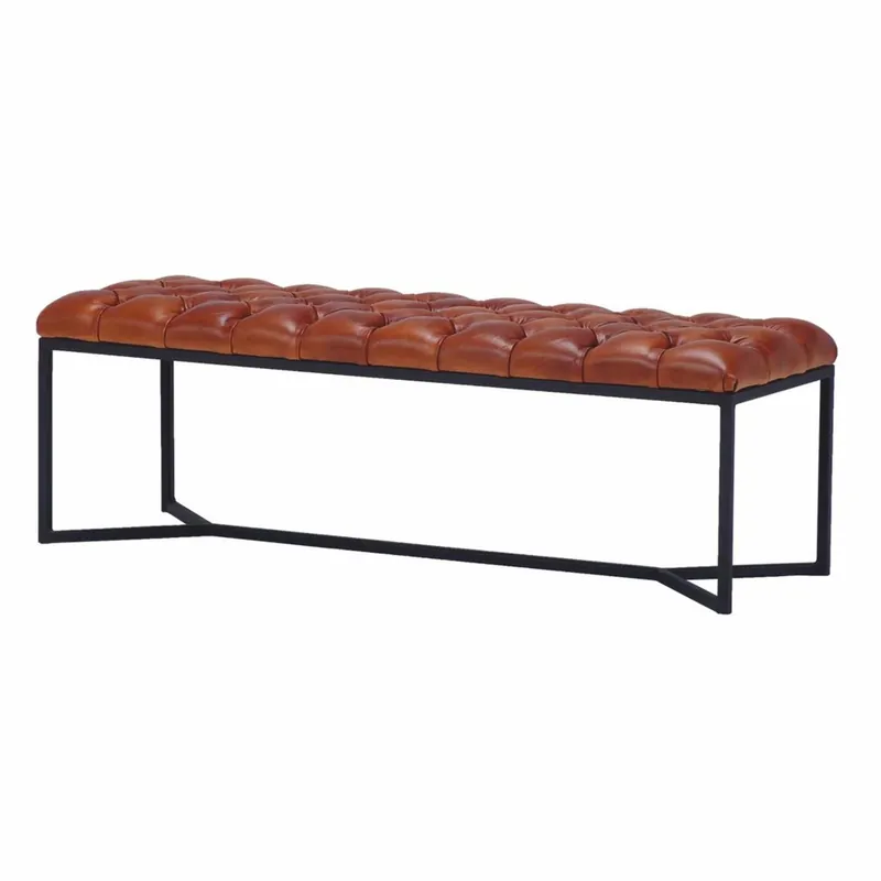 Ausverkauf Casa Padrino banc Chesterfield de luxe en cuir véritable marron / noir 180 cm - Meubles en cuir véritable