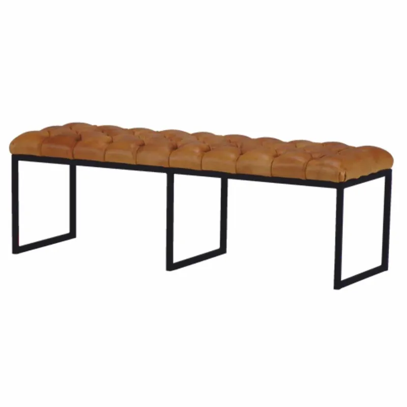 Casa Padrino banc Chesterfield de luxe en cuir véritable marron clair / noir 130 cm - Meubles en cuir véritable Angebot