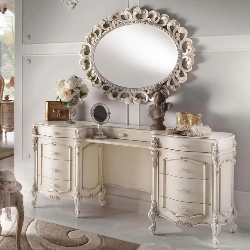 Casa Padrino coiffeuse baroque de luxe avec miroir crème / argent - Fabriquée en Italie Begrenztes Angebot