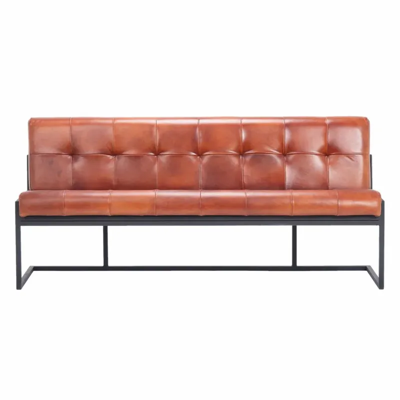 Casa Padrino banc Chesterfield de luxe en cuir véritable marron clair / noir 200 cm - Meubles en cuir véritable Begrenztes Angebot