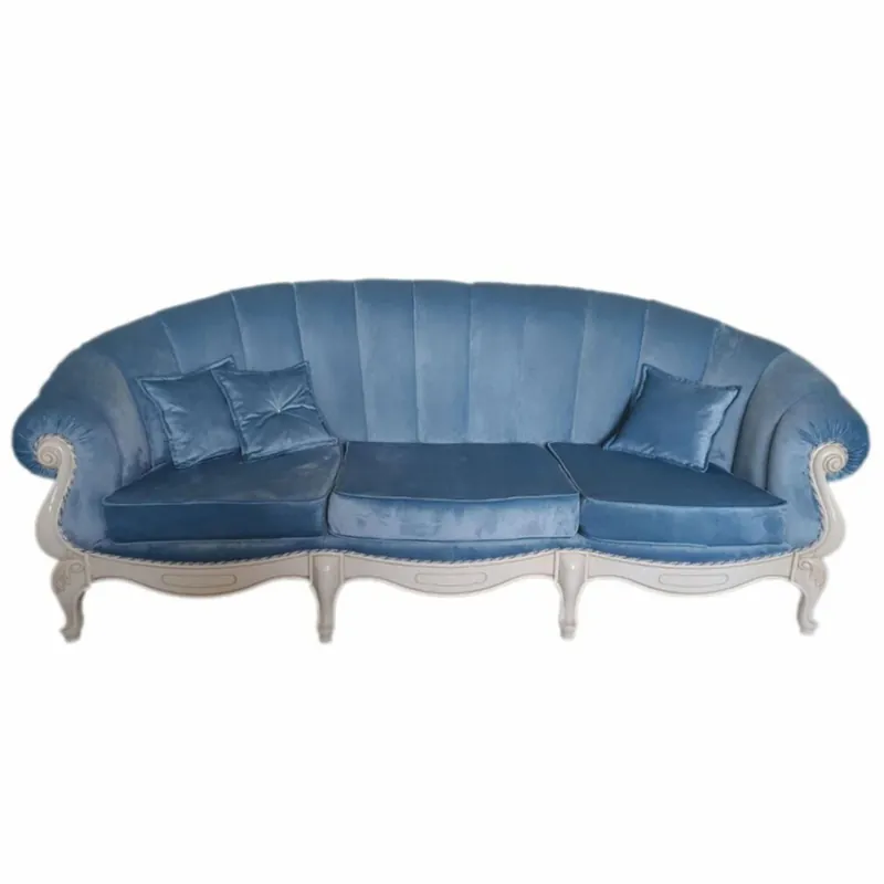 Casa Padrino canapé baroque de luxe en velours bleu clair / gris 240 cm - Meubles de salon style baroque Begrenztes Angebot
