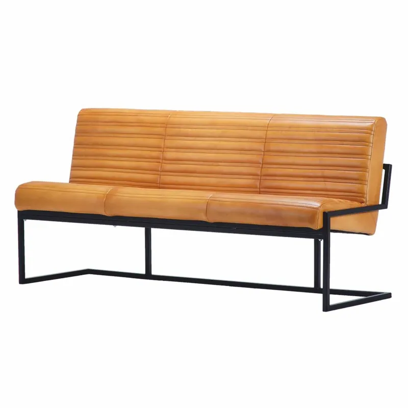 Preisknaller Casa Padrino banc de luxe en cuir véritable marron clair / noir 180 cm - Meubles en cuir véritable