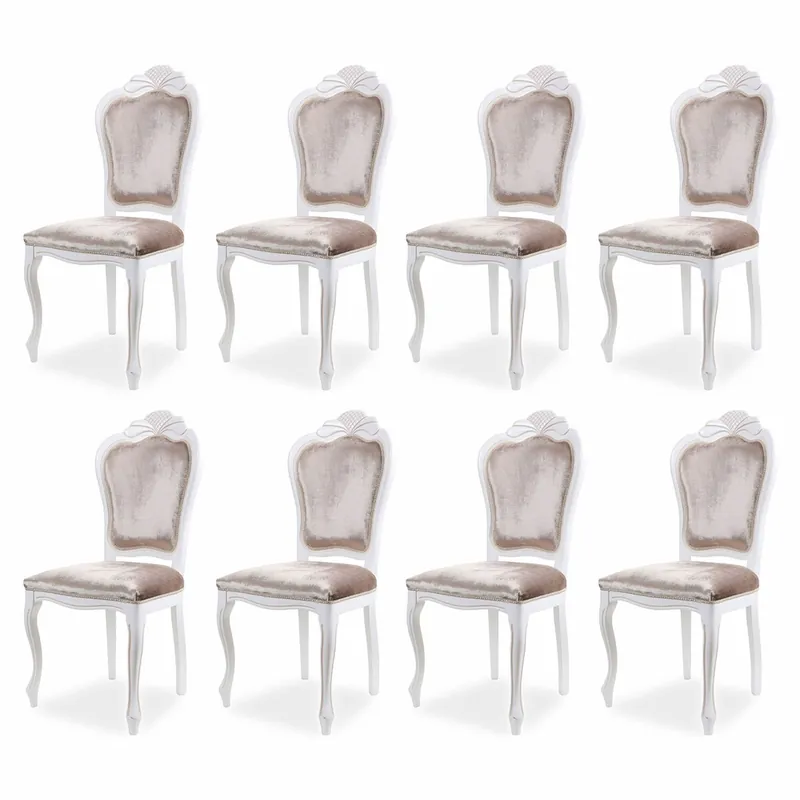 Casa Padrino ensemble de 8 chaises de salle à manger baroques de luxe en velours gris / blanc - Meubles baroques Expressversand