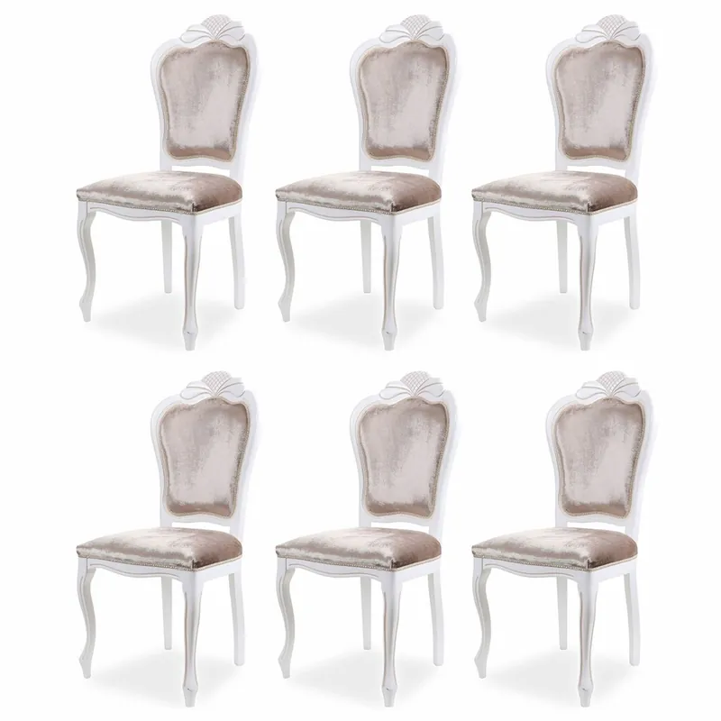 Preisknaller Casa Padrino ensemble de 6 chaises de salle à manger baroques de luxe en velours gris / blanc - Meubles baroques
