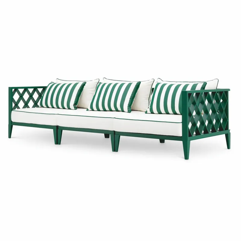 Casa Padrino canapé de jardin de luxe vert / blanc 275,5 cm - Meubles de jardin extérieur Preis Gesenkt