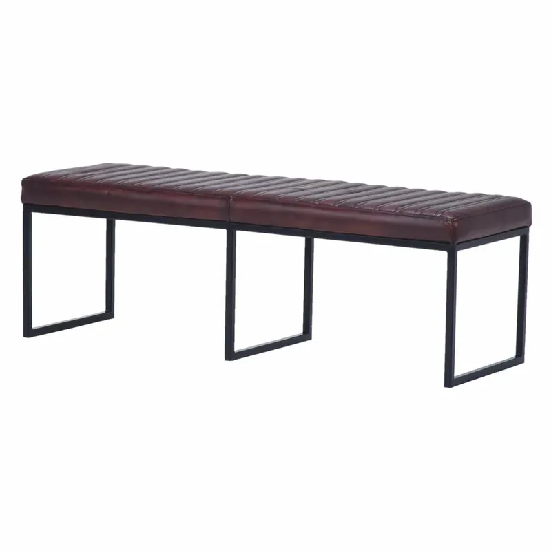 Casa Padrino banc de luxe en cuir véritable marron foncé / noir 180 cm - Meubles en cuir véritable Top-Angebot