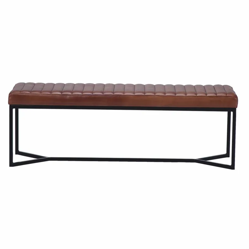 Casa Padrino banc de luxe en cuir véritable marron / noir 130 cm - Meubles en cuir véritable Neu