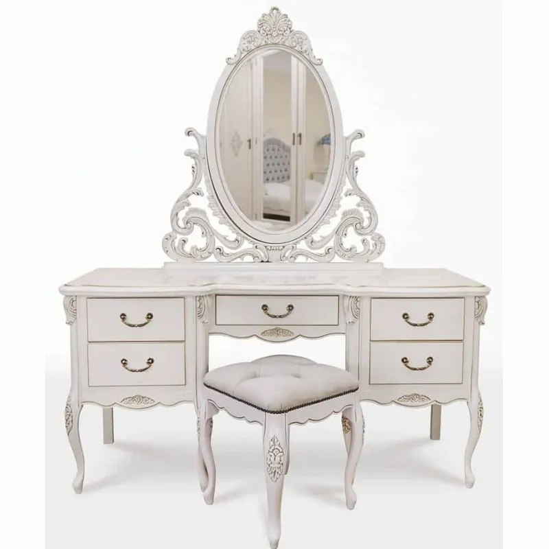 Casa Padrino ensemble de coiffeuse baroque de luxe blanc / gris clair - Meubles de chambre baroque Schnäppchen